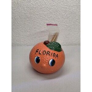 Vintage Florida Orange Toothpick Holder Souvenir Ceramic Orange Kitchen Decor